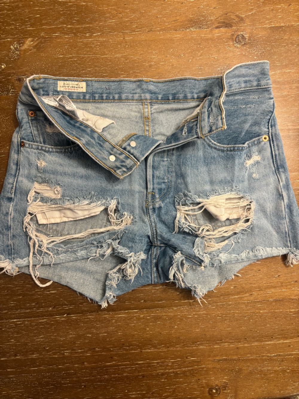 Levi’s Distressed Light Blue Denim Shorts